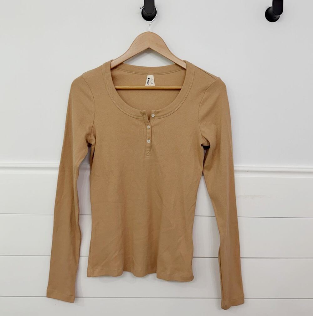 Women’s Pact Robbed Long Sleeve Tan T Shirt Top Size Small S